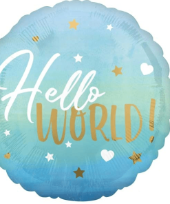 Hello World Baby Blue Round Shaped Balloon