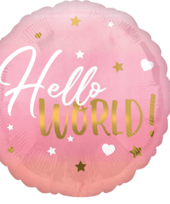 Hello World Baby Pink Round Shaped Balloon