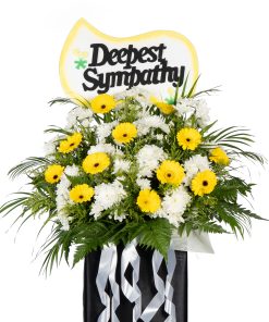 Deepest Sympathy condolence flower stand by farmflorist