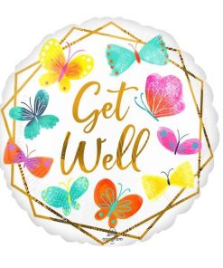 Get Well Butterfly Print Round Shaped Balloon
