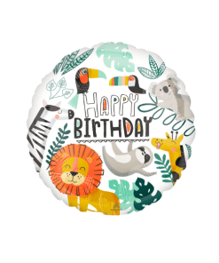 Happy Birthday Animals Print Round Shaped Balloon