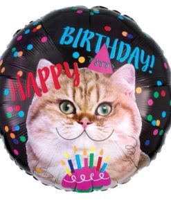 Happy Birthday Cat Print Round Shaped Balloon