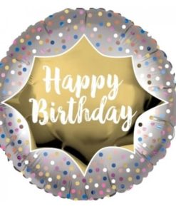 Happy Birthday Confetti Dots Silver Round Shaped Balloon