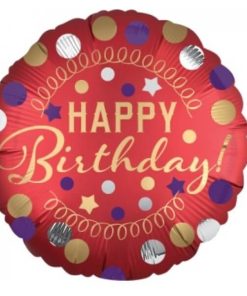Happy Birthday Confetti Red Round Shaped Balloon