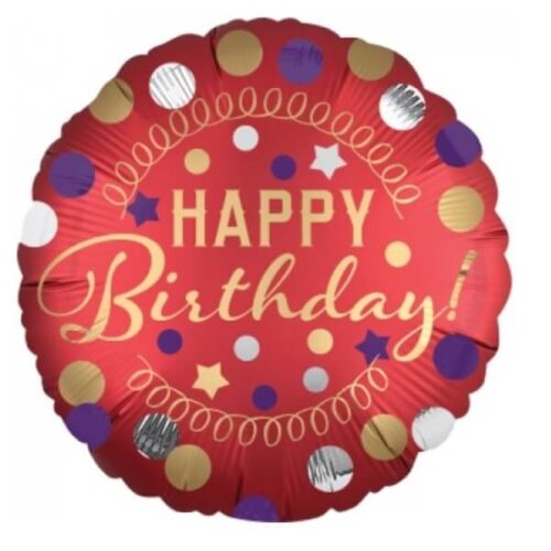 Happy Birthday Confetti Red Round Shaped Balloon