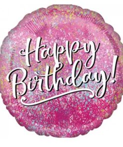 Happy Birthday Pink Holographic Round Shaped Balloon