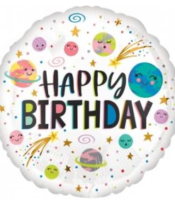 Happy Birthday Planet Round Shaped Balloon