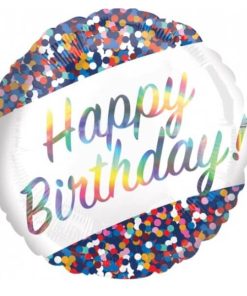 Happy Birthday Rainbow Confetti Print Round Shaped Balloon