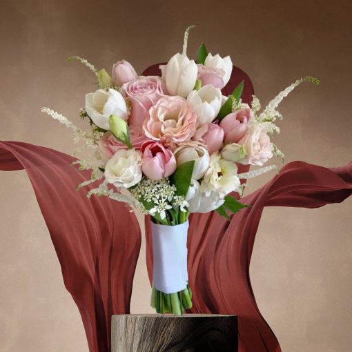 Whimsical Whispers: Blush and Ivory Themed: Blush Petal Cascade Bridal Bouquet - Image 2