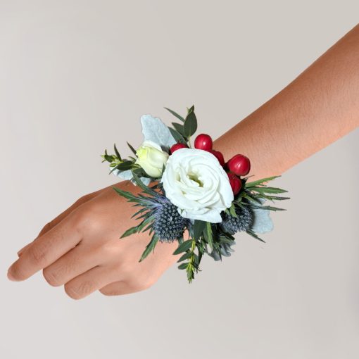 Mystical Meadows: White and Green Wrist Corsage - Image 4