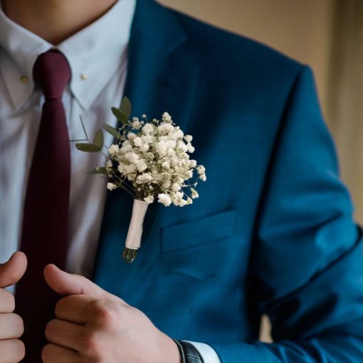 Mystical Meadows: White and Green Themed Boutonniere - Image 5