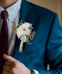 Mystical Meadows: White and Green Themed Boutonniere