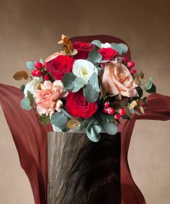 Burgundy and Gold Themed: Majestic Maroon Blooms Centrepiece