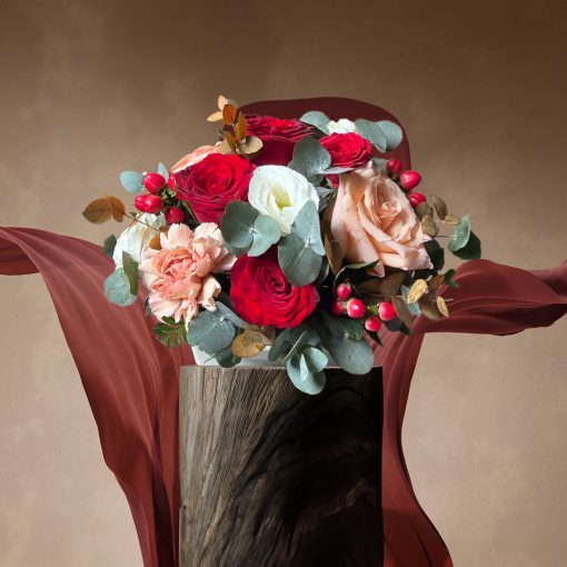 Burgundy and Gold Themed: Majestic Maroon Blooms Centrepiece