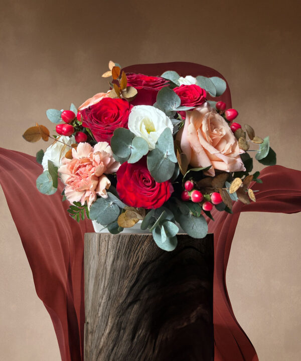 Burgundy and Gold Themed: Majestic Maroon Blooms Centrepiece