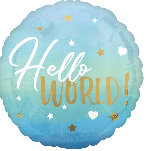 Hello World Baby Blue Round Shaped Balloon
