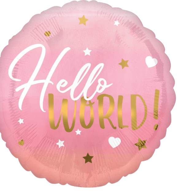 Hello World Baby Pink Round Shaped Balloon