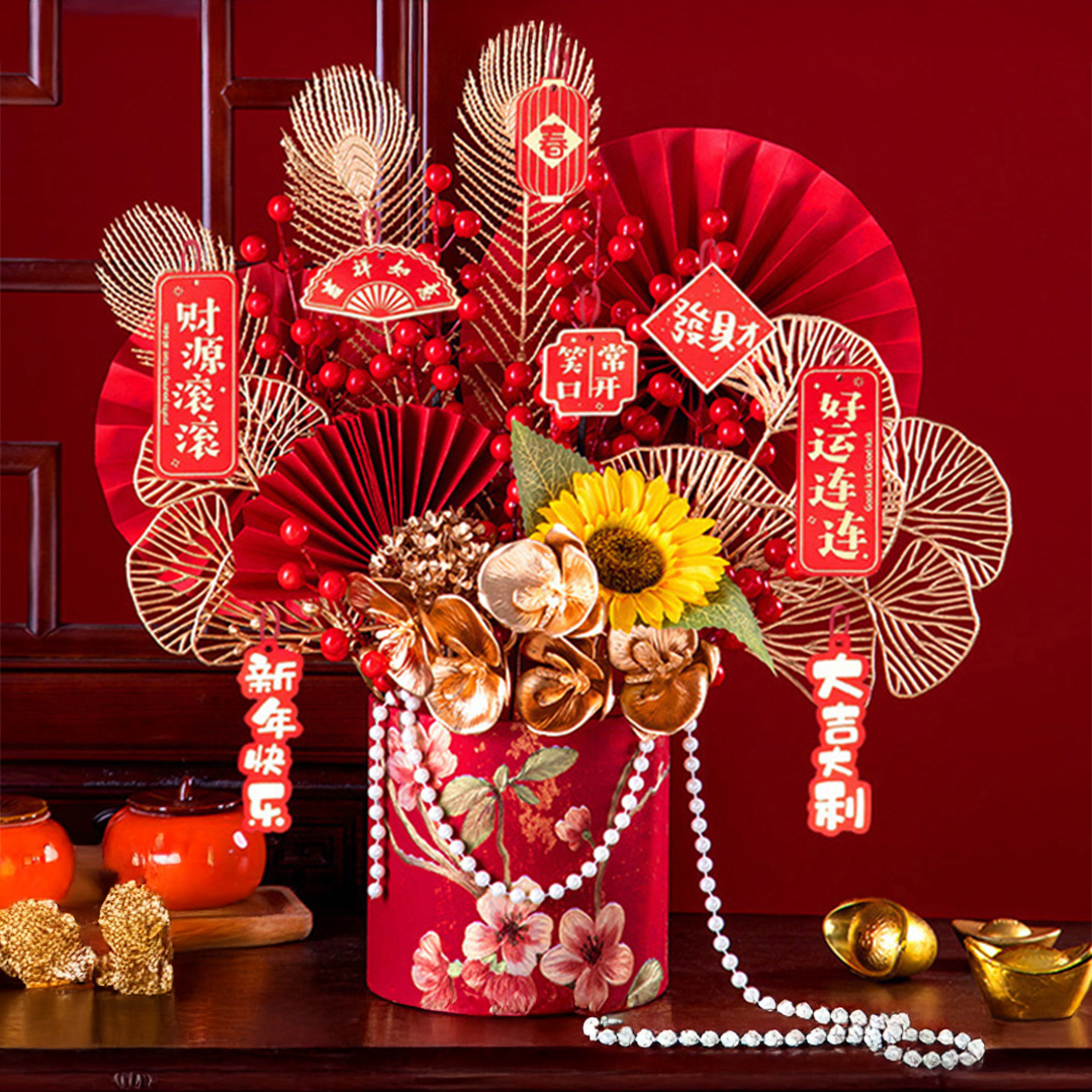 Lucky Glow – Premium CNY Artificial Flower Arrangement